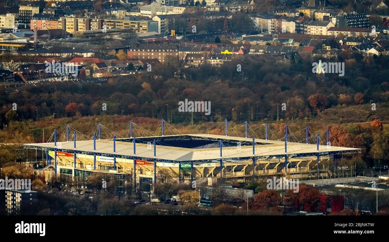 Wedau Sports Park with the MSV-Arena Schauinsland-Reisen-Arena (formerly Wedaustadion) in Duisburg, 23.11.2016, aerial view, Germany, North Rhine-Westphalia, Ruhr Area, Duisburg Stock Photo