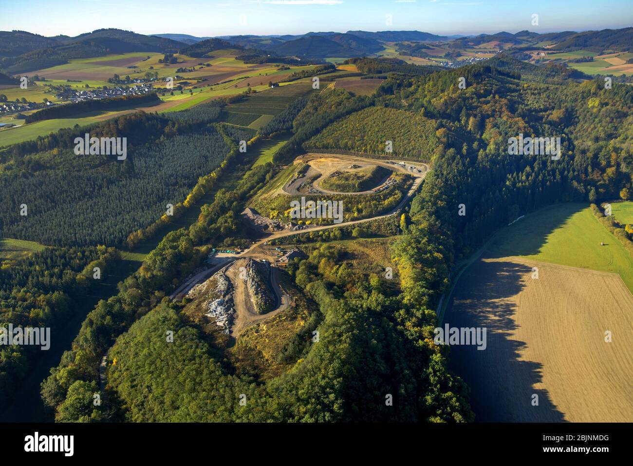 Site of heaped landfill Kehling in Meschede, 16.10.2016, aerial view, Germany, North Rhine-Westphalia, Sauerland, Meschede Stock Photo