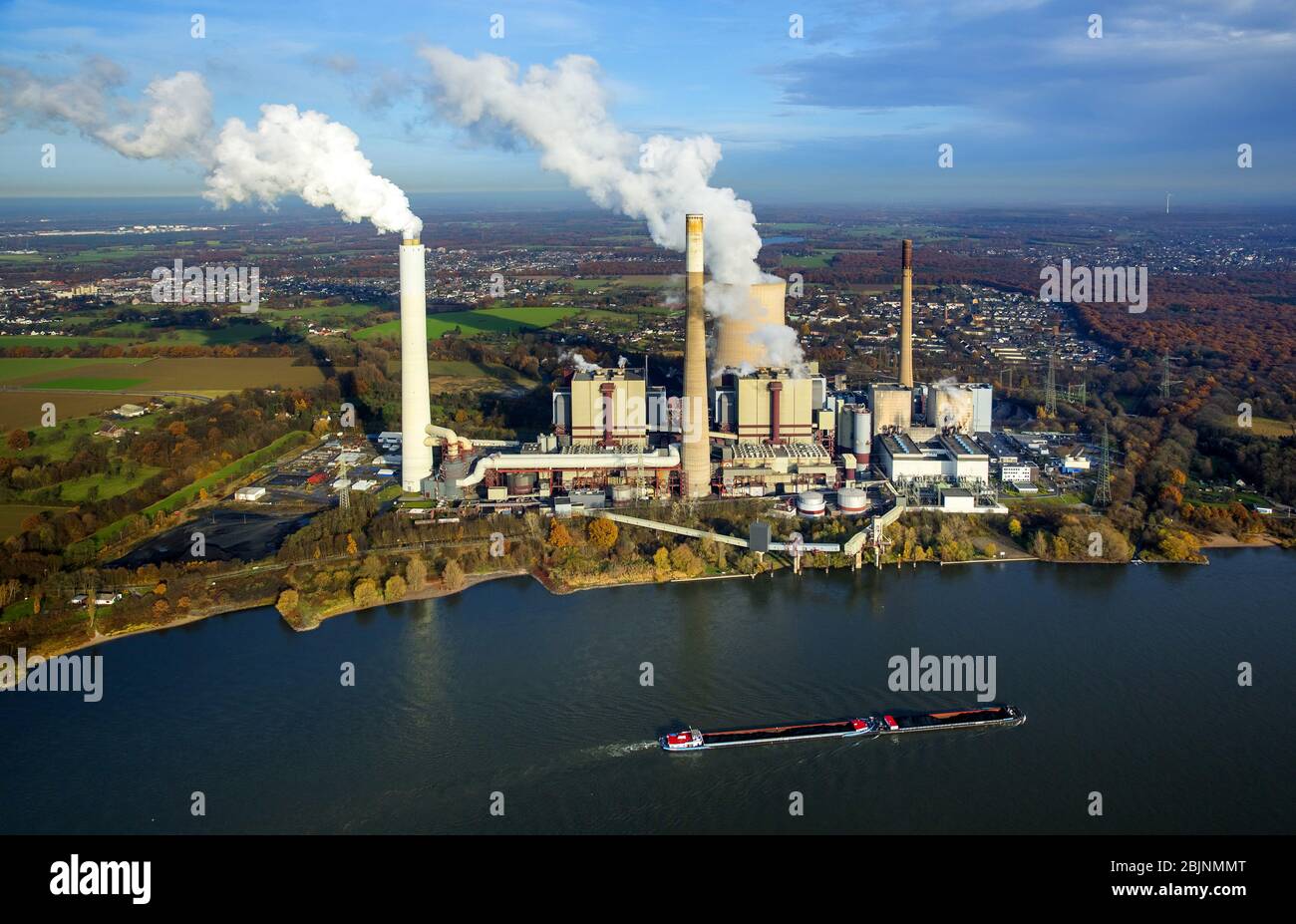 Power plant of Steag Energy Services GmbH in the district Moellen, 23.11.2016, aerial view, Germany, North Rhine-Westphalia, M├Âllen, Voerde (Niederrhein) Stock Photo