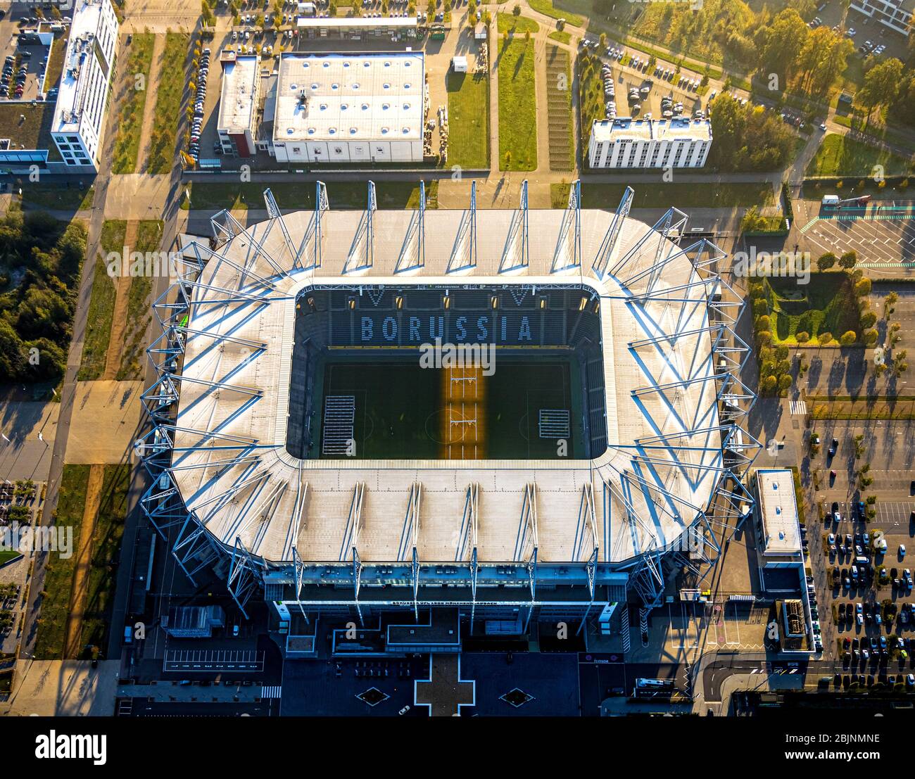 , Borussia-Park Stadium of the football team Borussia Monchengladbach, 31.10.2019, aerial view, Germany, North Rhine-Westphalia, Hehn, Moenchengladbach Stock Photo
