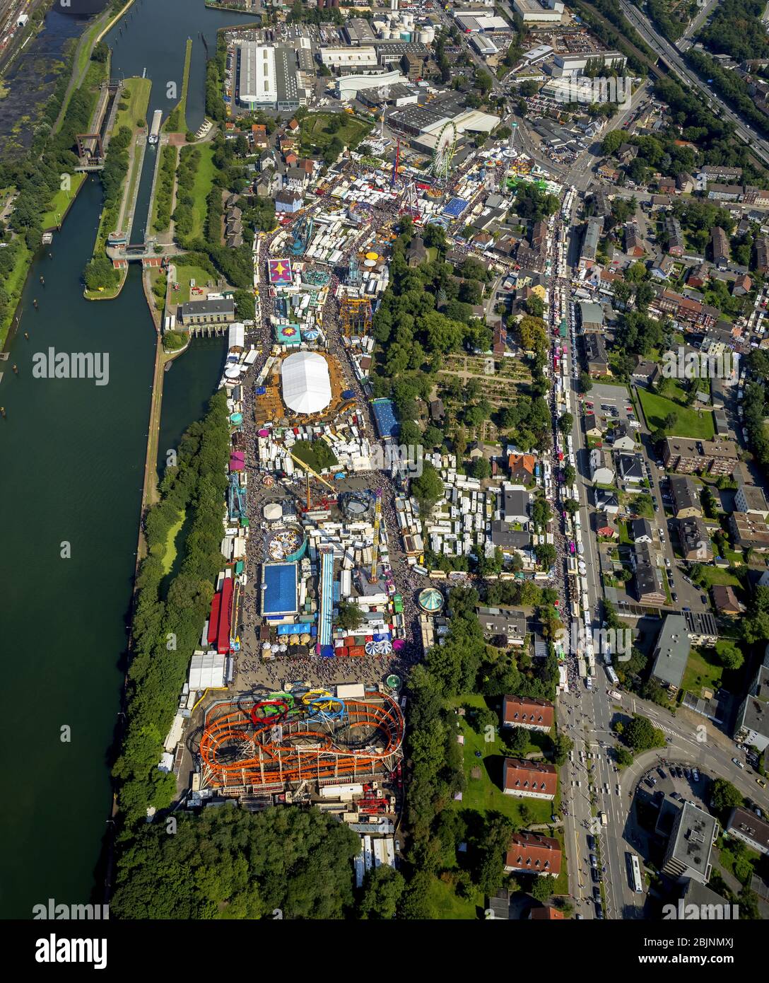 , Fair Cranger Kirmes in Herne, 06.08.2017, aerial view, Germany, North Rhine-Westphalia, Ruhr Area, Herne Stock Photo
