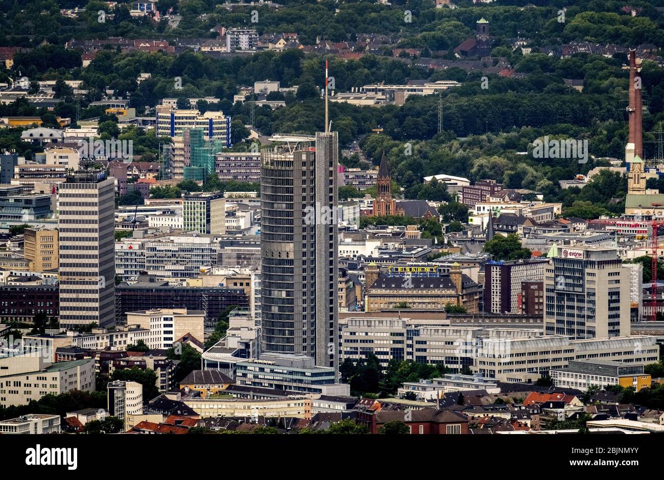 , city centre of Essen with RWE Tower, 31.07.2017, aerial view, Germany, North Rhine-Westphalia, Ruhr Area, Essen Stock Photo