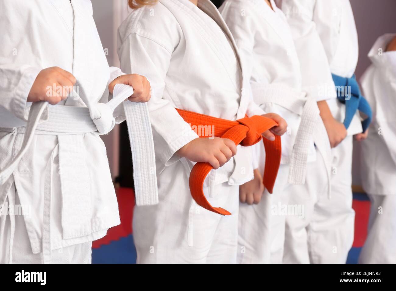 Little children wearing karategi in dojo Stock Photo Alamy
