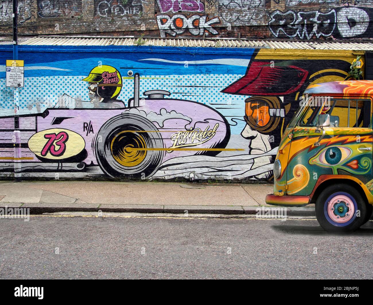 Painted VW Van parked in East London UK Stock Photo
