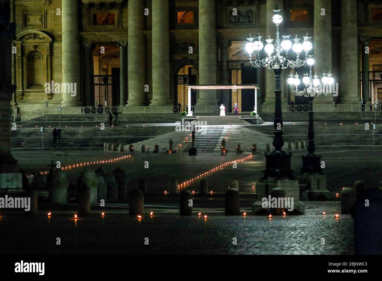 Rome, April 10, 2020, Vatican City : The Holy Week in Rome at the time of Coronavirus outbreak.The Pope Francis take part the Way the Cross (Via Cruci Stock Photo
