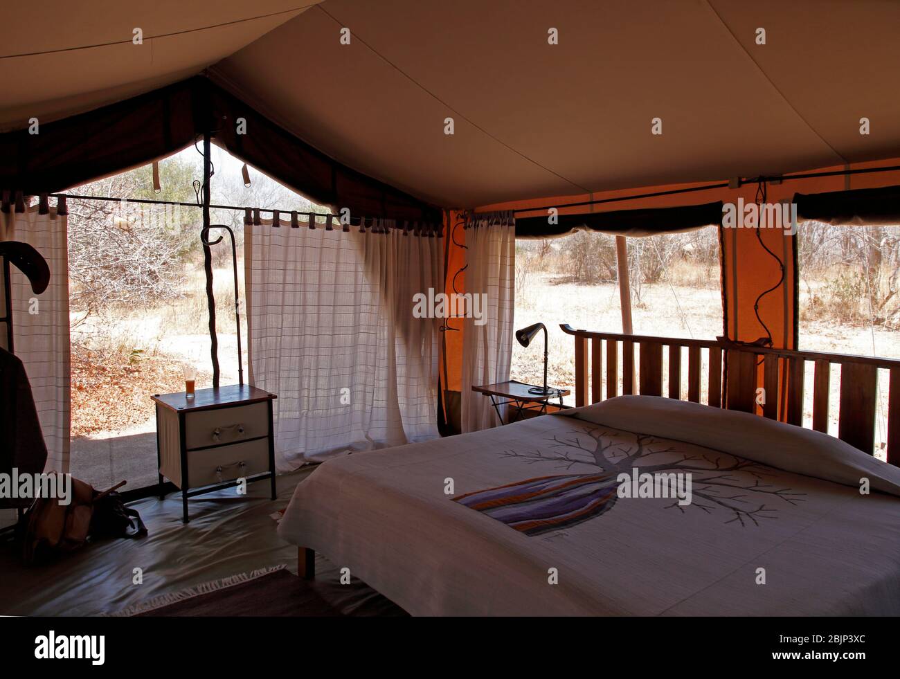 Inside view of a safari tent in East Africa Stock Photo
