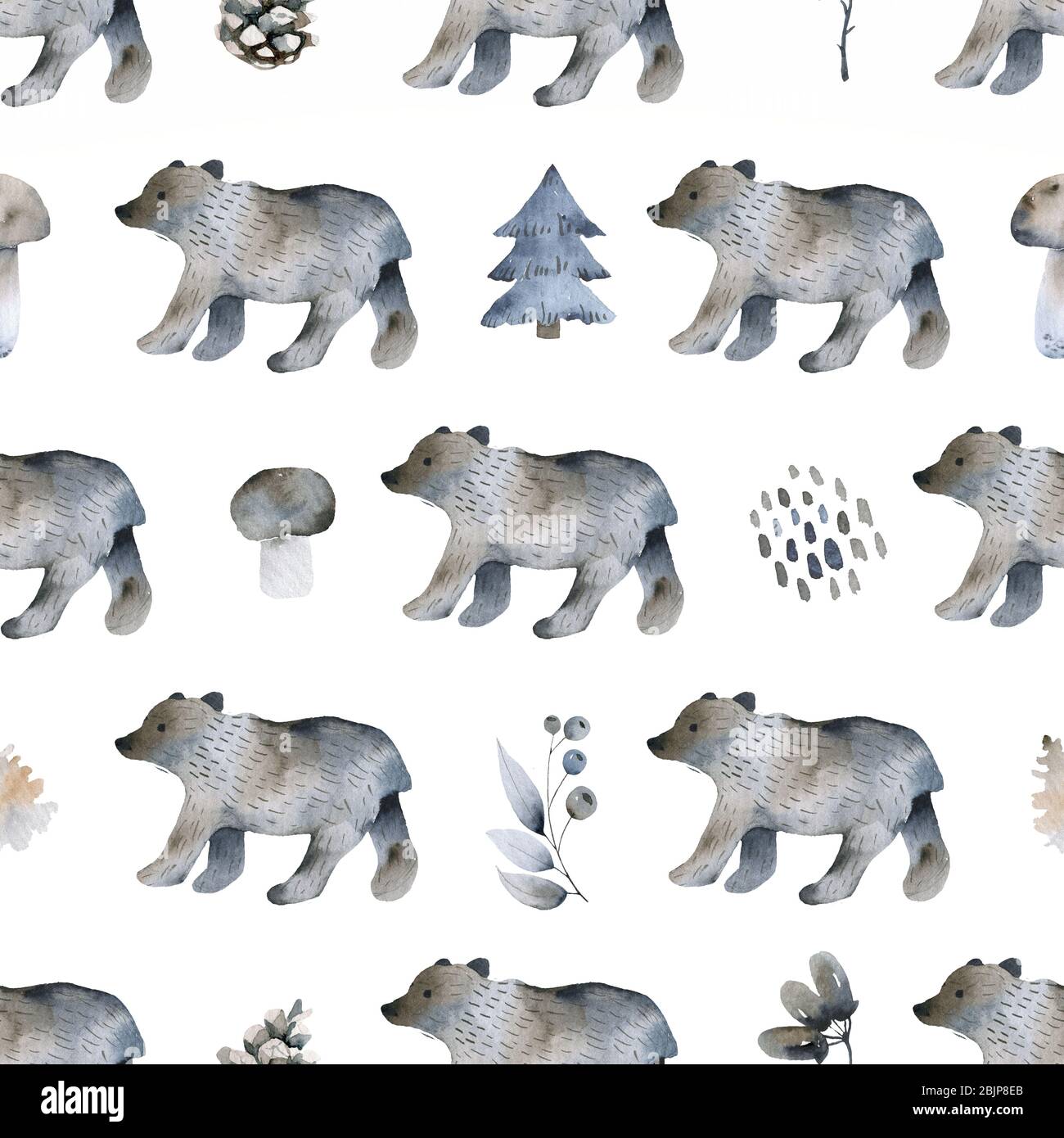 Seamless pattern with cute bears in Scandinavian style. Illustration. Kids illustration for nursery design. Great for baby clothes, greeting card Stock Photo