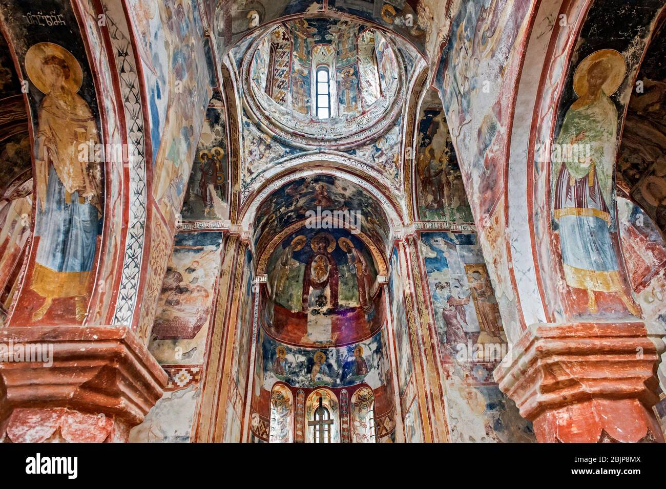 Interior of the Georgian Orthodox of St. George covered with frescoes dating from the 16th century,  Gelati Monastery complex, Kutaisi, Georgia Stock Photo