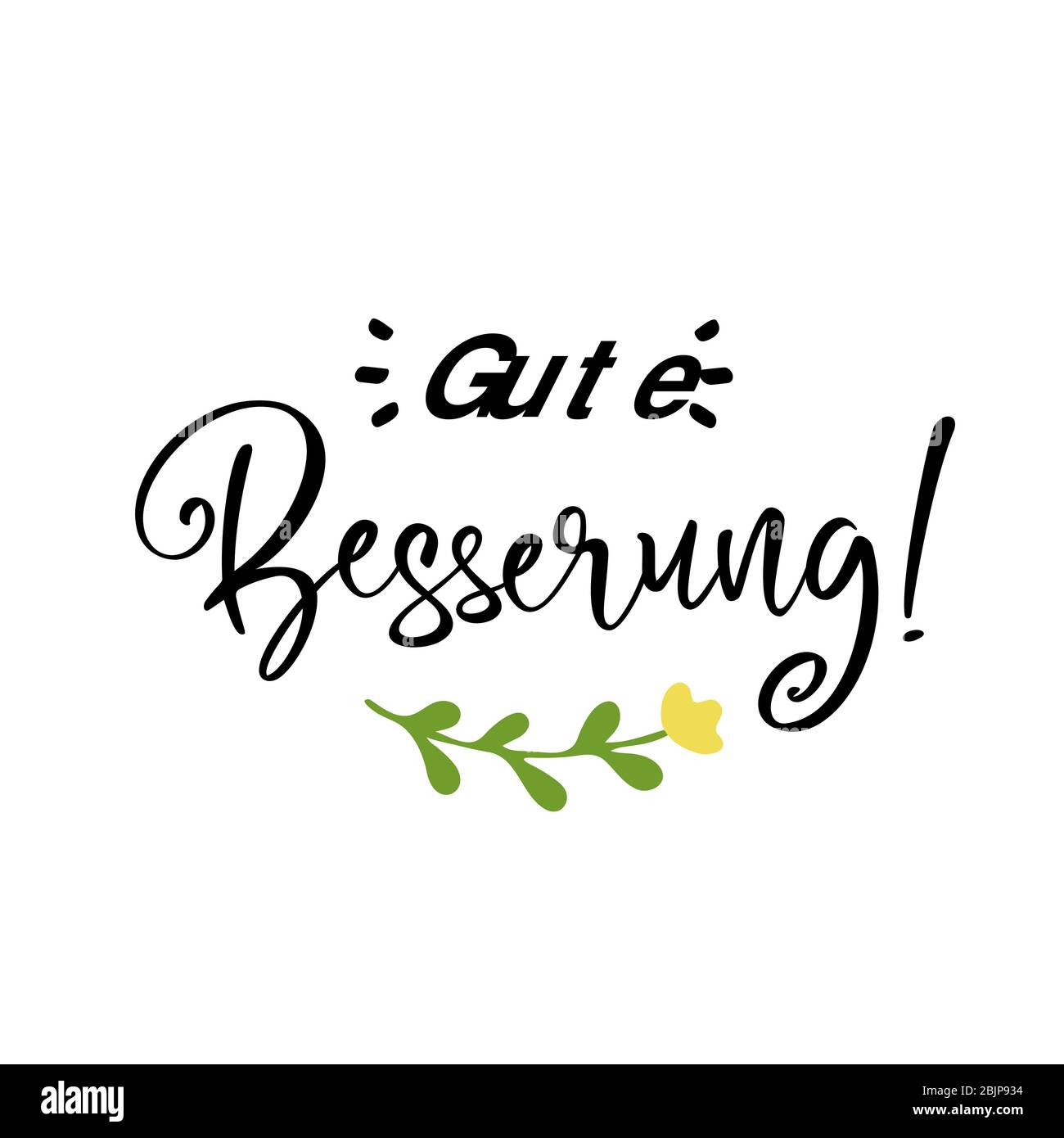 Hand sketched Gute Besserung quote in German as logo. Translated Get well soon. Lettering for poster, label,, flyer, header, card, banner, header. Stock Vector