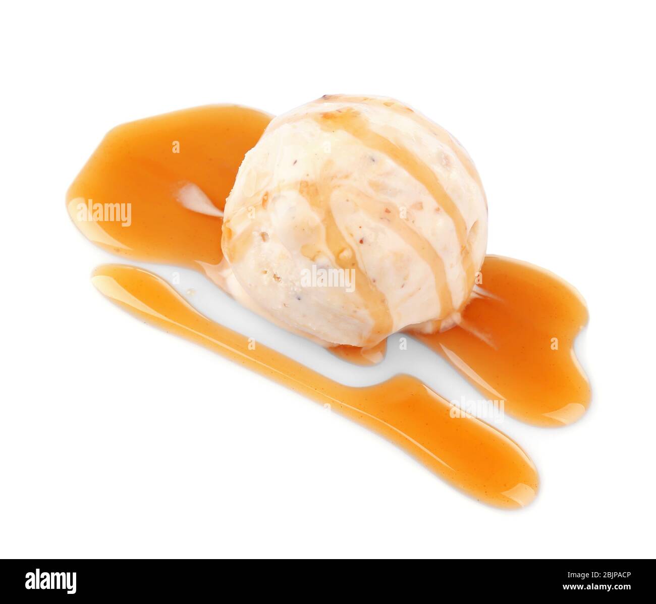 Scoop of ice cream with caramel topping, isolated on white Stock Photo ...