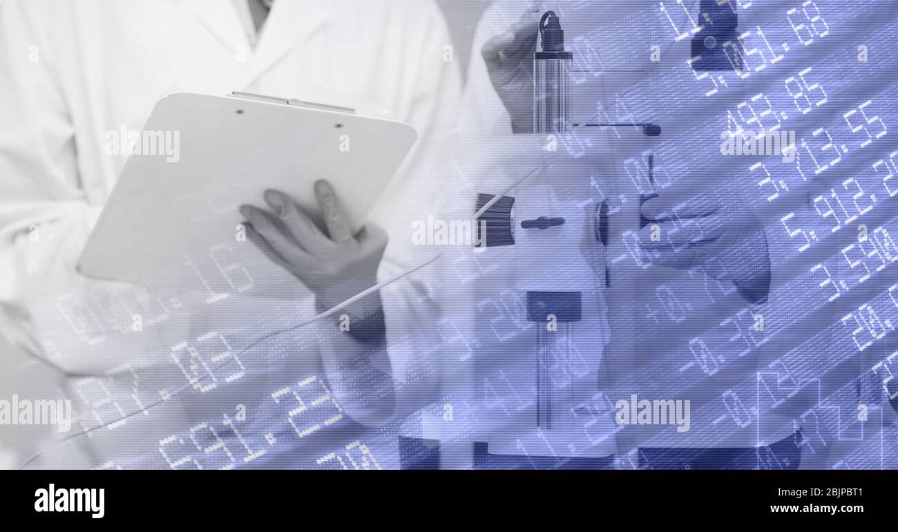 Digital illustration of a doctor holding a file of papers with a scientist Stock Photo