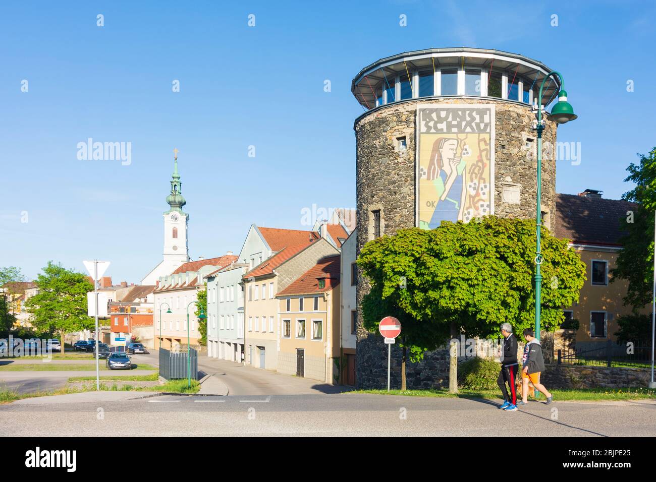 Pöchlarn: tower Welserturm, church, in Mostviertel, Niederösterreich, Lower Austria, Austria Stock Photo