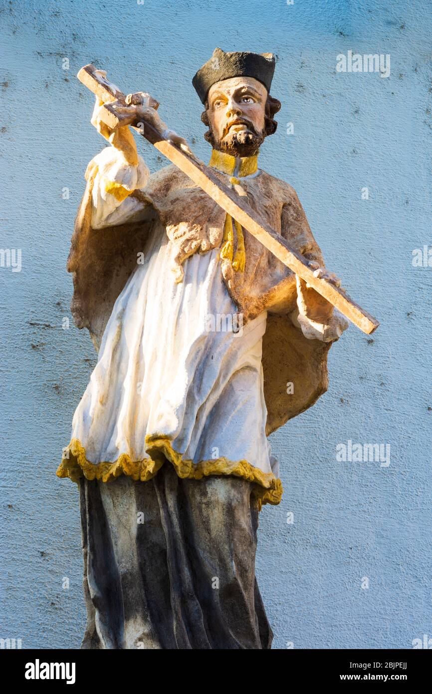 Pöchlarn: Johannes Nepomuk statue at church Pöchlarn, in Mostviertel, Niederösterreich, Lower Austria, Austria Stock Photo