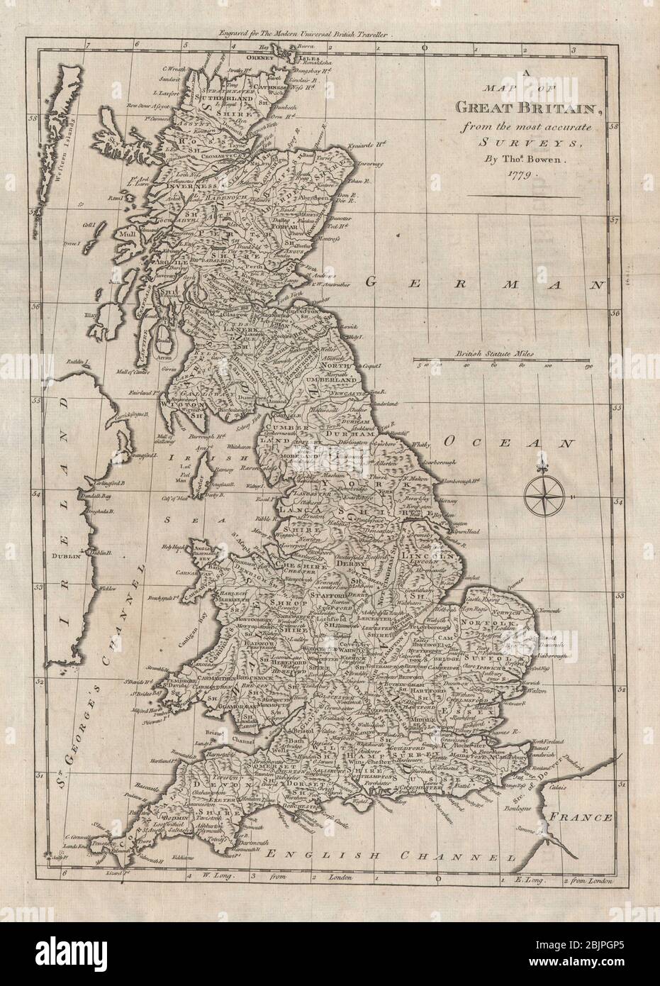 A map of Great Britain from the most accurate surveys, by Thomas BOWEN 1779 Stock Photo