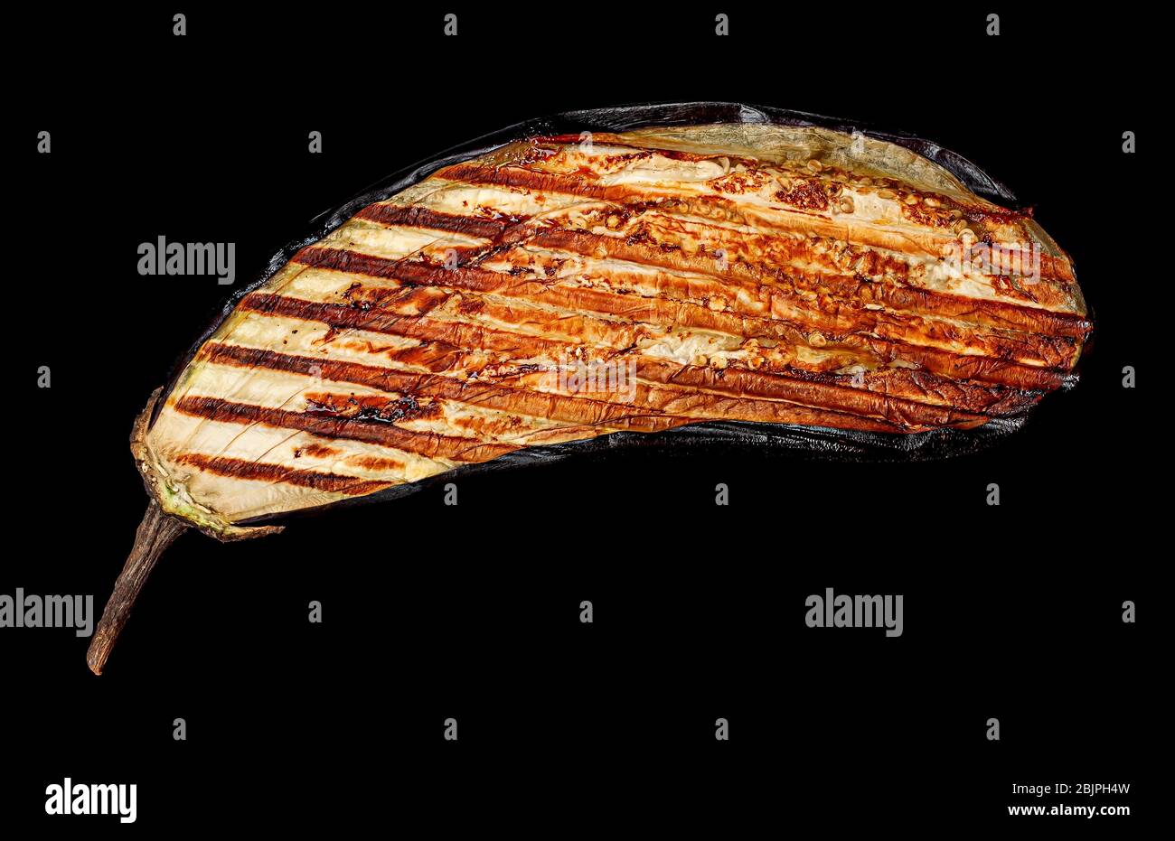 Grilled eggplant in black background Stock Photo