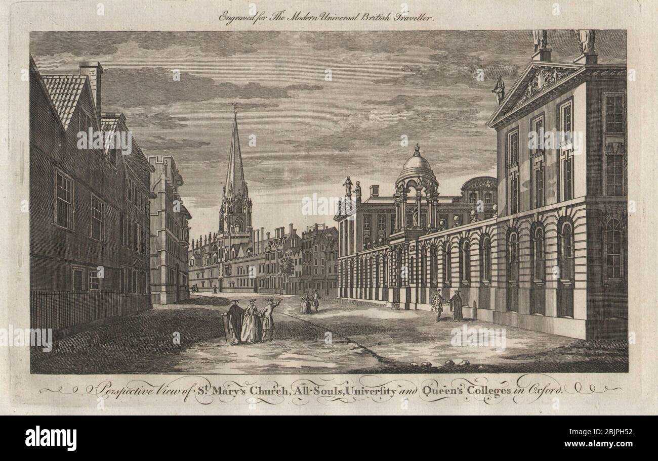 Oxford High Street. St. Mary's. All Souls, University & Queen's Colleges 1779 Stock Photo