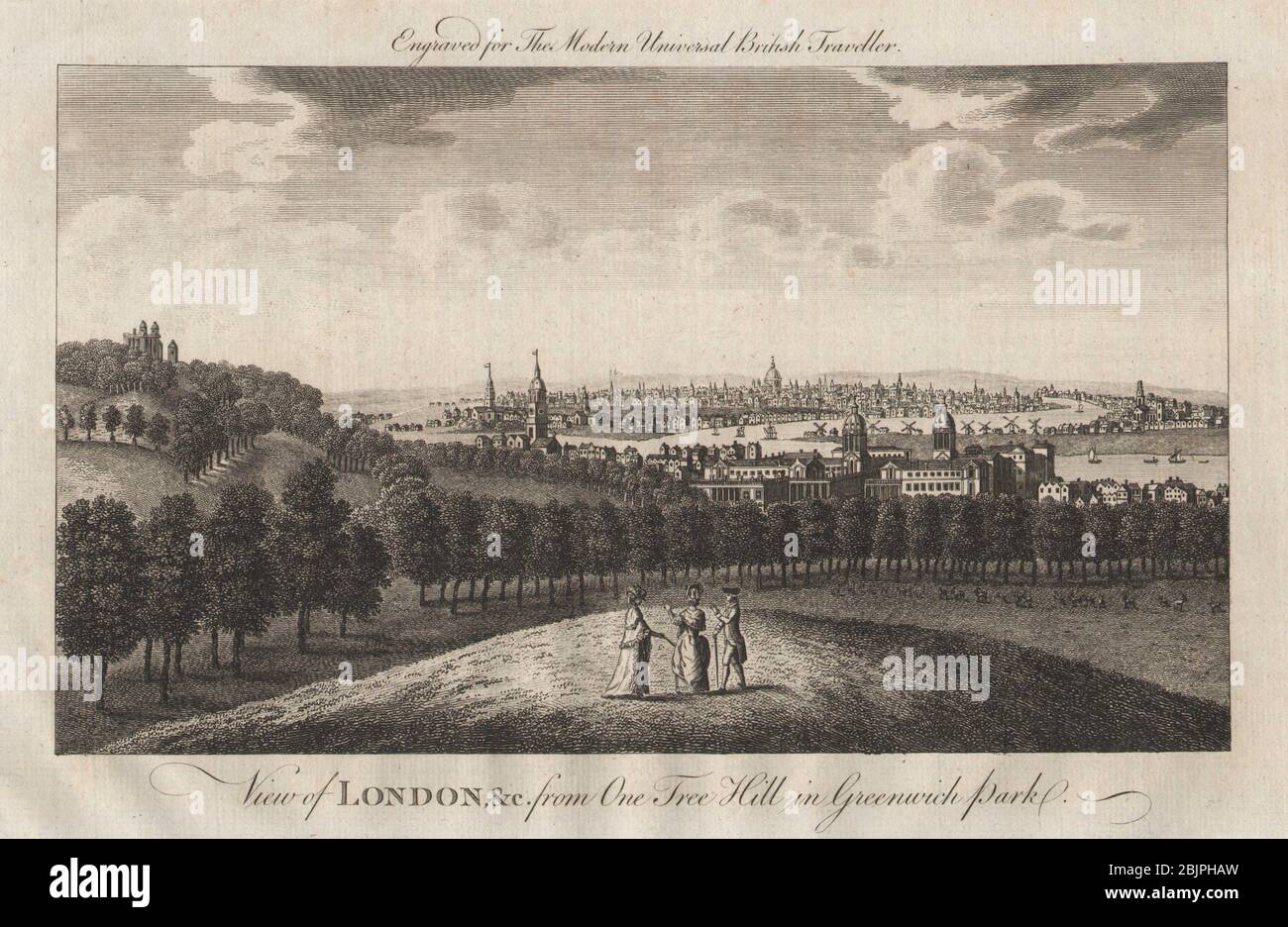 Greenwich & the City of London from Greenwich Park. Observatory. BURLINGTON 1779 Stock Photo