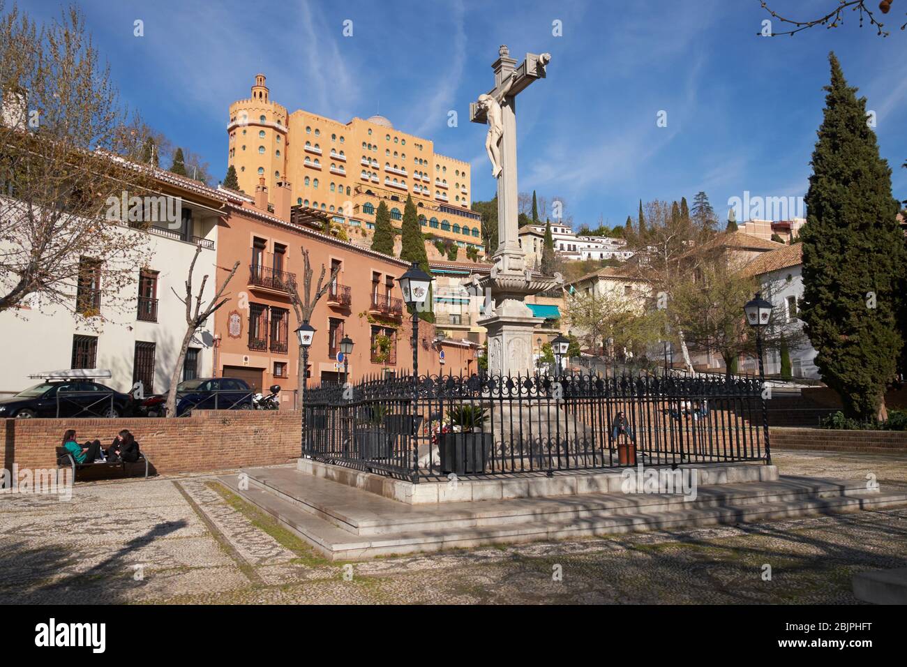 The statue 'Cristo de los Favores' at Plaza Campo del Principe, Barrio Realejo, Granada, Andalusia, Spain. Stock Photo