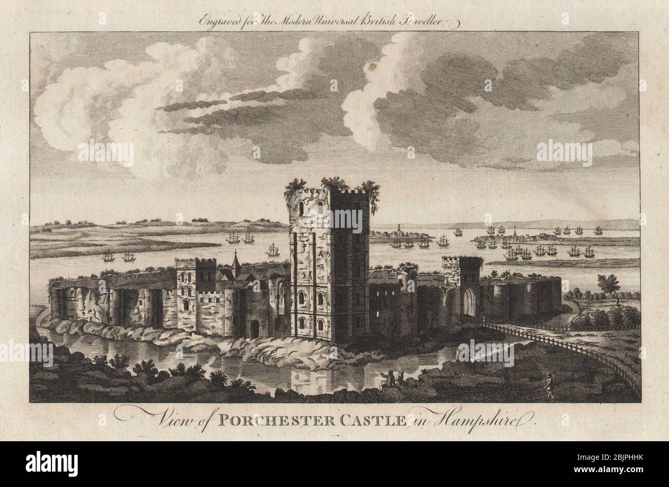 View of Porchester Castle, Fareham, Hampshire. Portchester. BURLINGTON 1779 Stock Photo