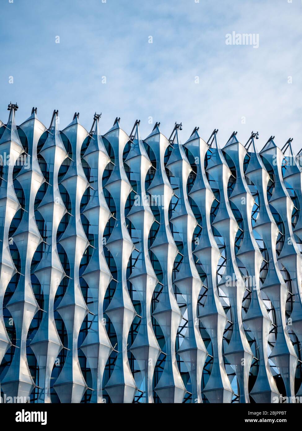 US Embassy, London. Abstract view of the exterior cladding which surrounds the new USA Embassy in the Nine Elms area of Wandsworth. Stock Photo