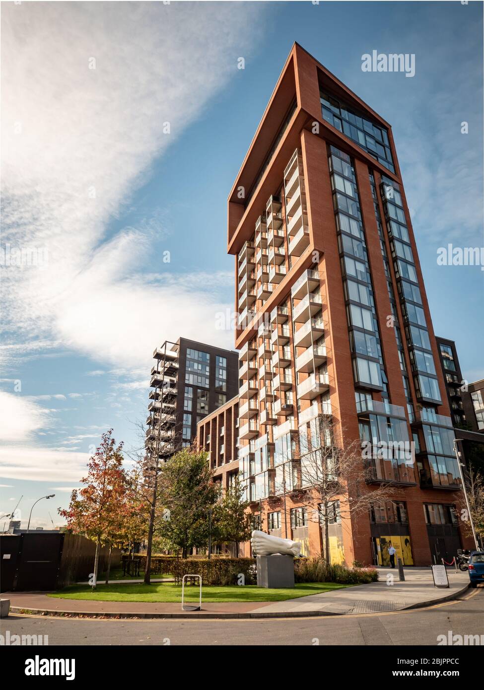 Contemporary apartments, Nine Elms, London. Wandsworth industrial area gentrification with the US Embassy and Battersea Power Station redevelopment. Stock Photo