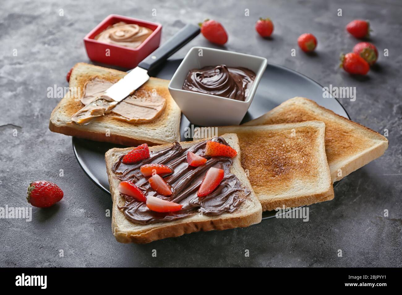 Plate tasty toasts peanut hi-res stock photography and images - Alamy