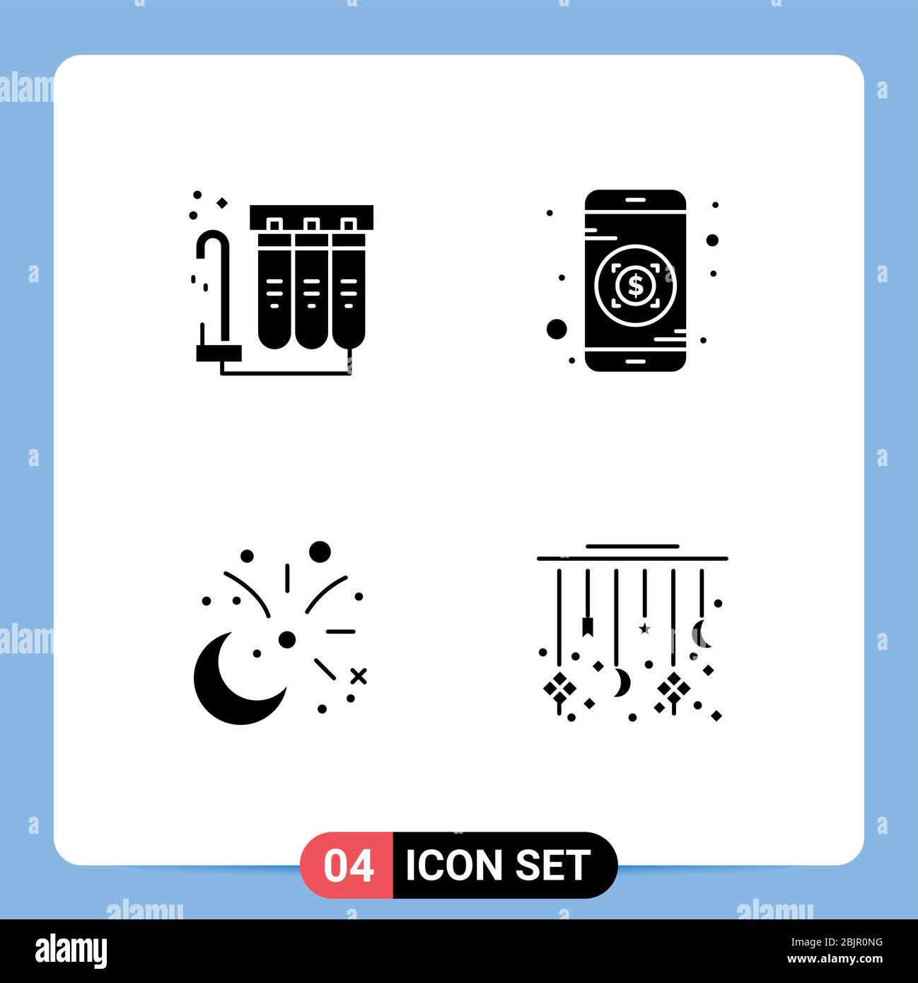 Pictogram Set of 4 Simple Solid Glyphs of filter, celebration, water, mobile, fireworks Editable Vector Design Elements Stock Vector