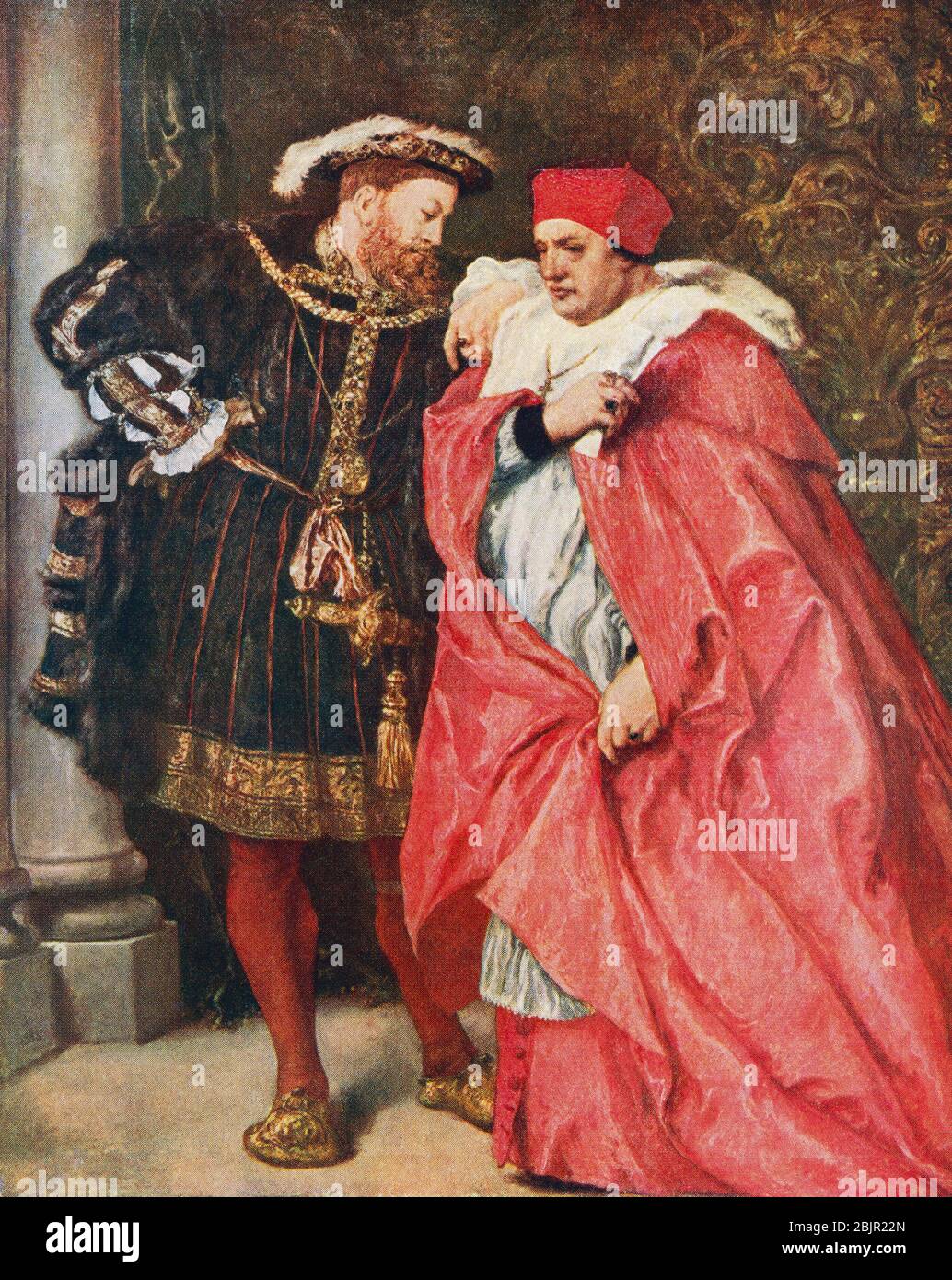 Ego Et Rex Meus, after the painting by Sir John Gilbert.  Henry VIII and Thomas Wolsey. Henry VIII, 1491 – 1547.  King of England.  Thomas Wolsey, c. 1473 –1530.  English archbishop, statesman and a cardinal of the Catholic Church.  From Britain and Her Neighbours, 1485 - 1688, published 1923. Stock Photo