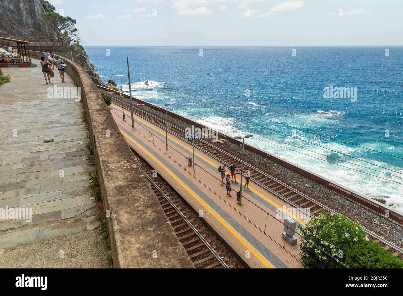 Railway along the coast leading to Vernazza village. Cinque Terre, Italy Stock Photo