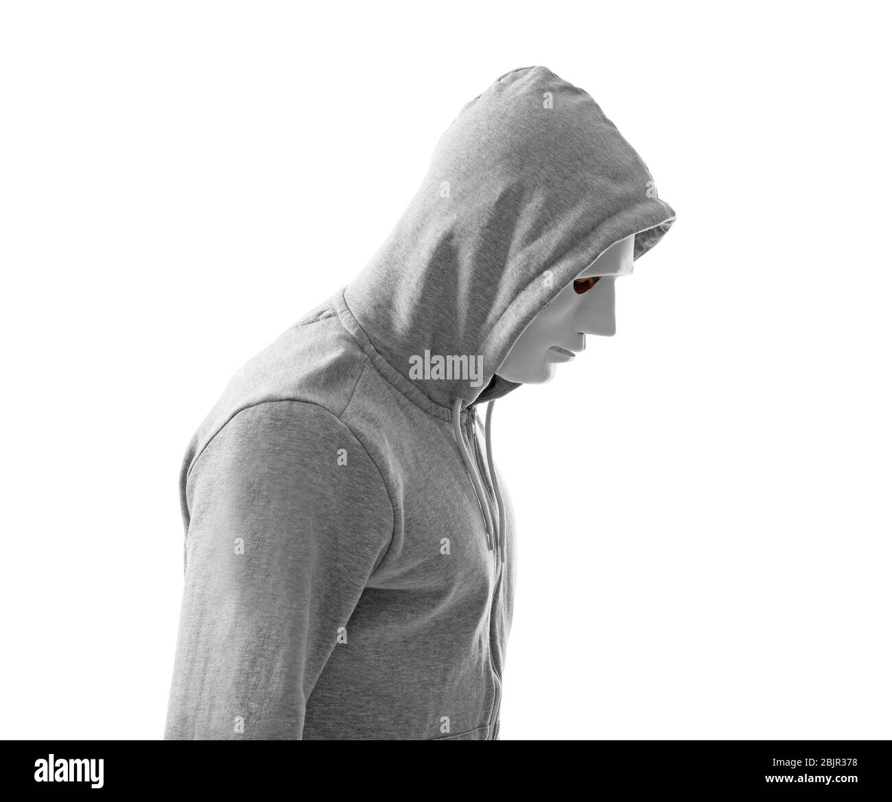 Hacker in mask on white background Stock Photo