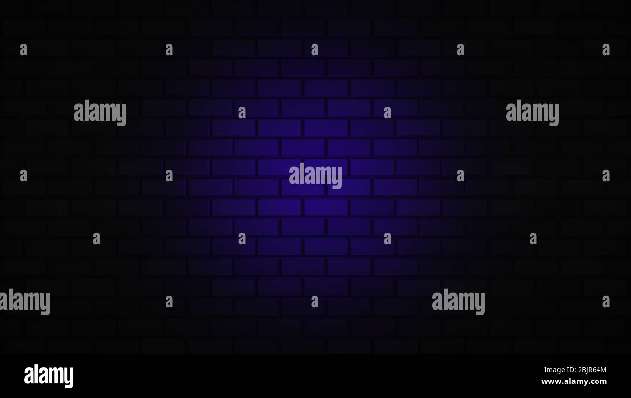 Empty brick wall with blue neon light with copy space. Lighting effect ...