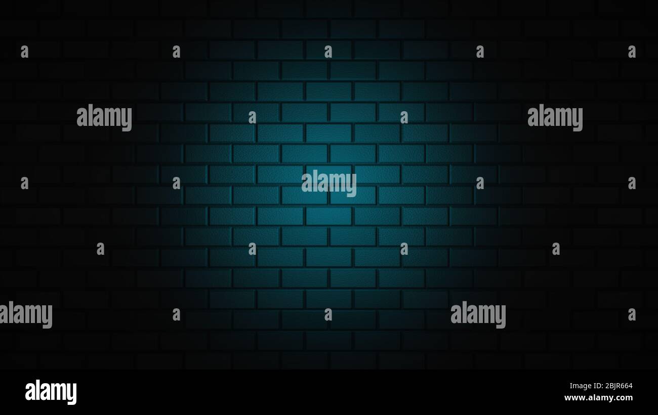 Empty brick wall with blue neon light with copy space. Lighting effect ...