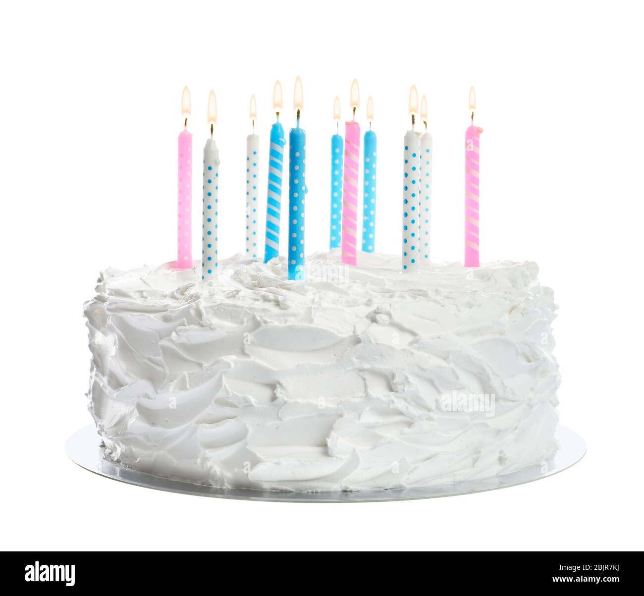 Birthday cake with candles, isolated on white Stock Photo - Alamy