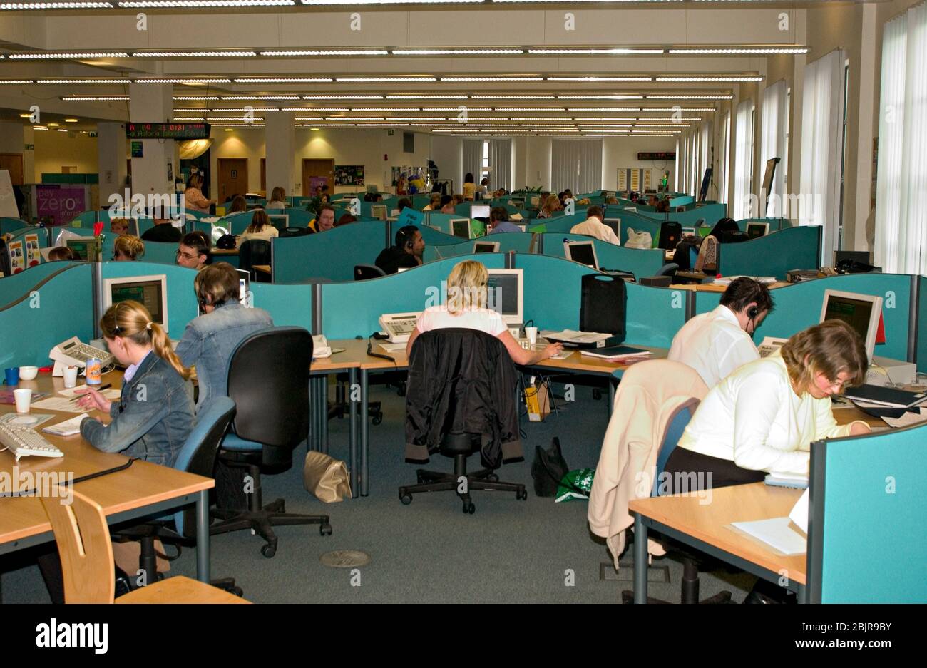 Workers at bank call centre due to be outsourced to India making UK staff redundant North East England 2004 Stock Photo