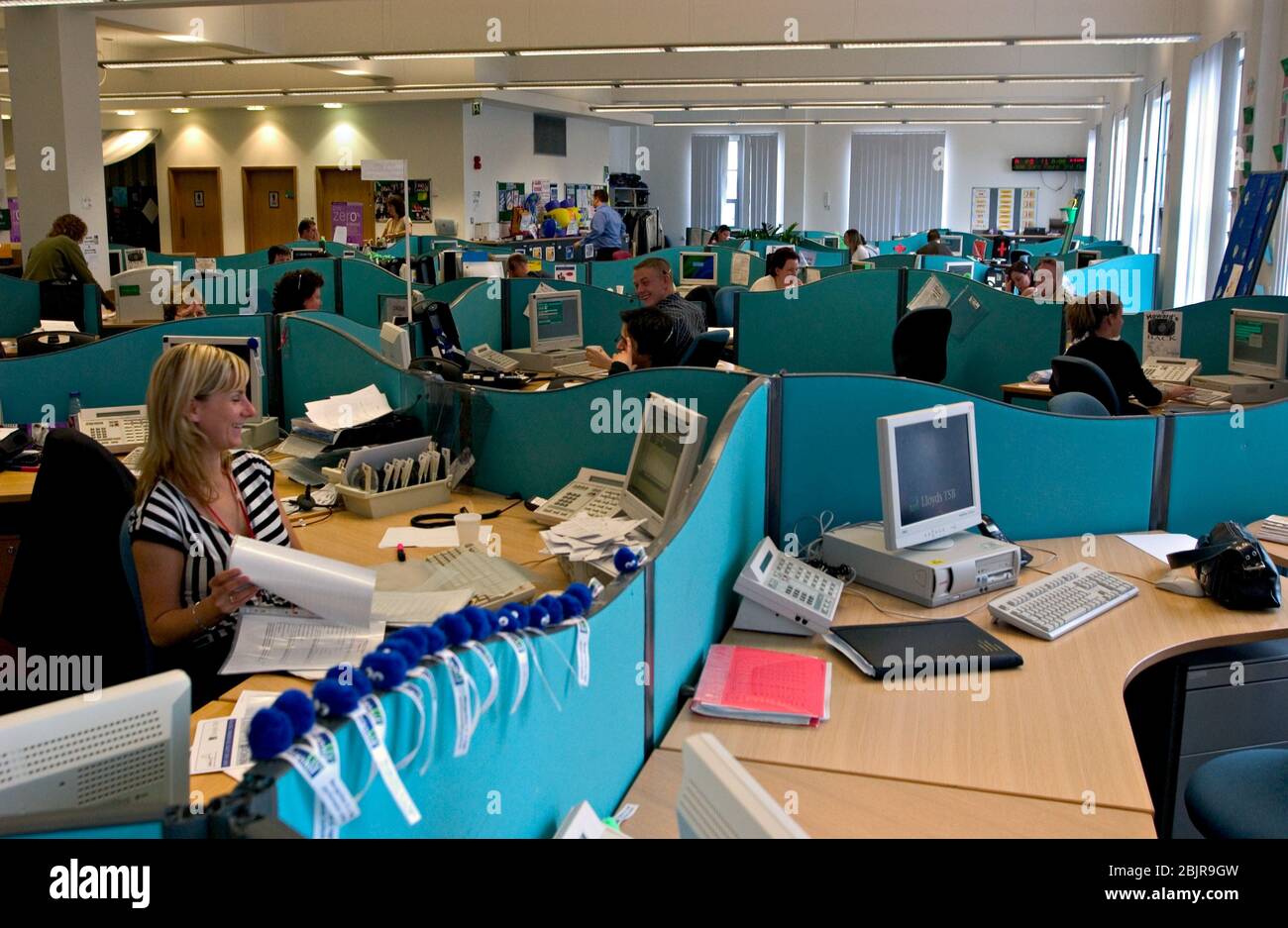 Workers at bank call centre due to be outsourced to India making UK staff redundant North East England 2004 Stock Photo