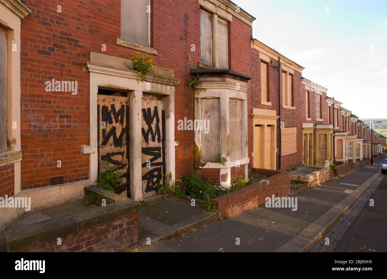 Boarded up terraced housing in Newcastle's West End, Houses due to be