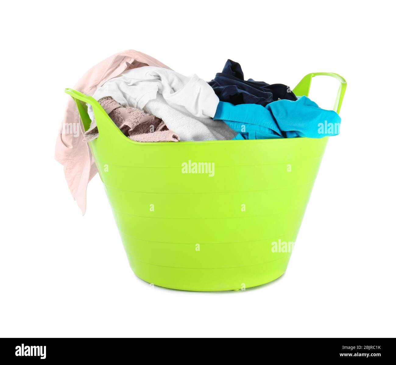 Dirty laundry in basket, isolated on white Stock Photo Alamy
