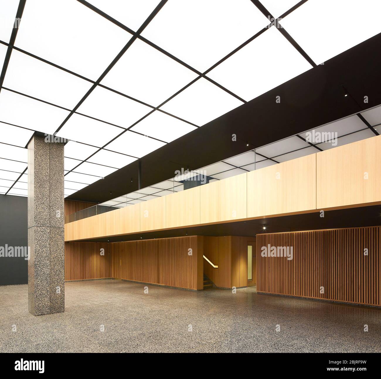 Corporate reception space with illuminated ceiling. 25 Cabot Square