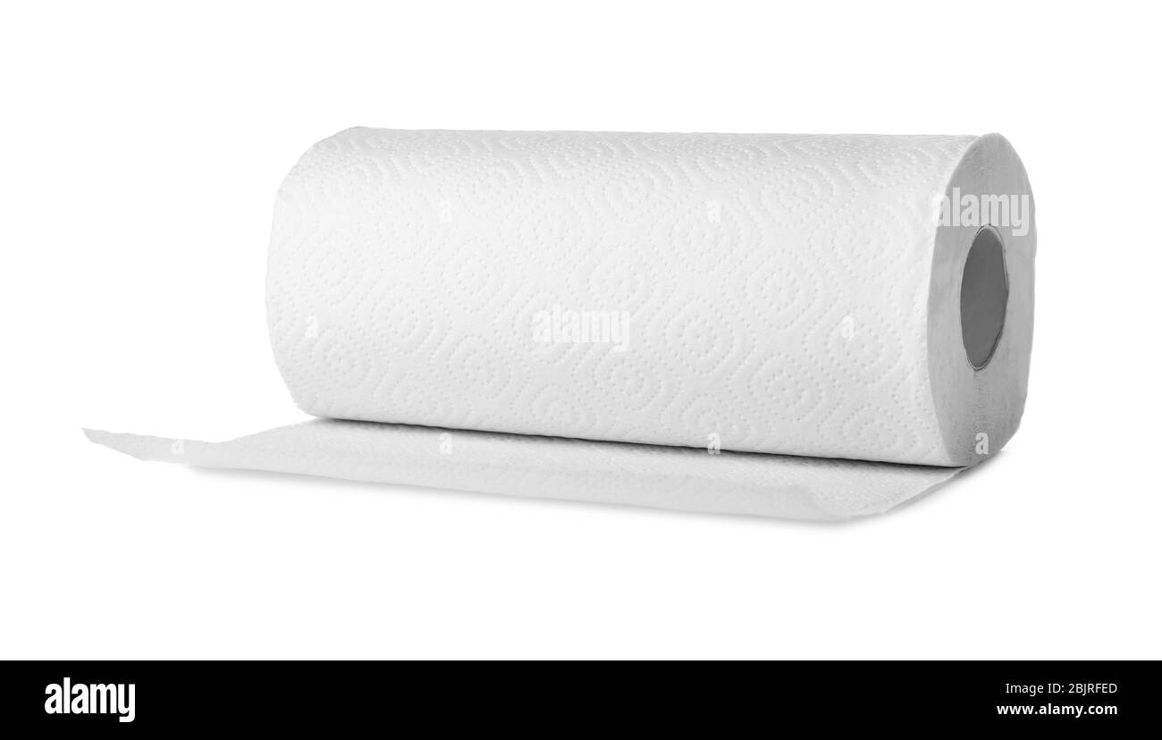 Roll of paper towels on white background Stock Photo Alamy