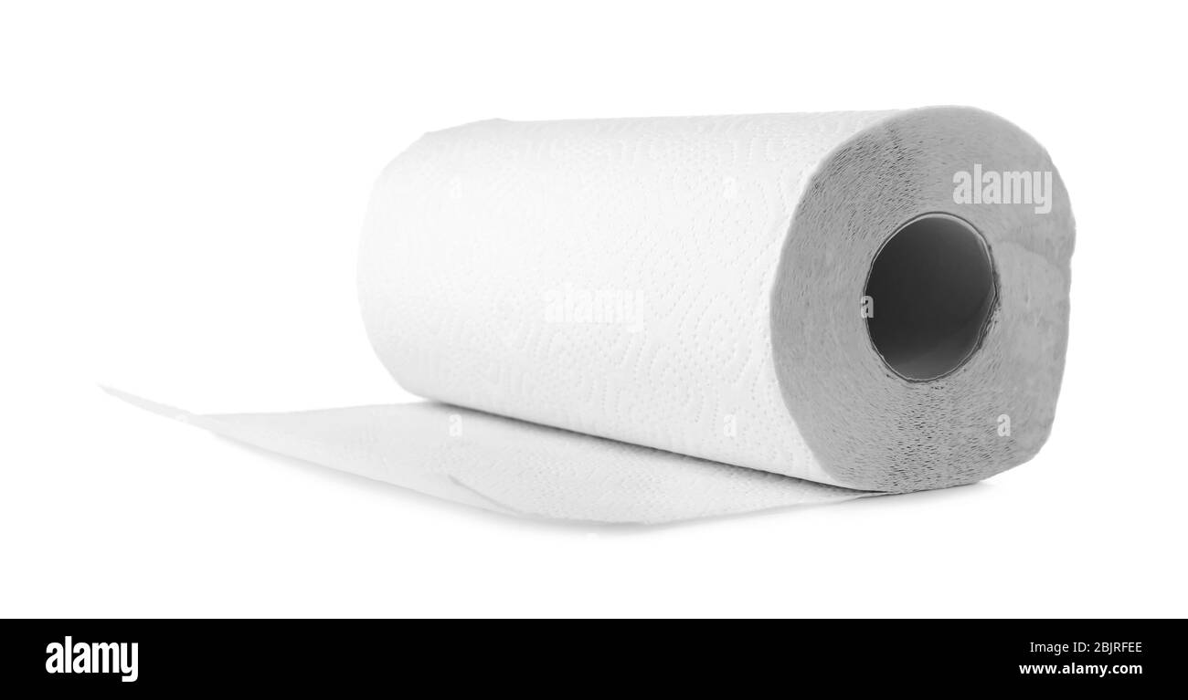 Roll of paper towels on white background Stock Photo Alamy
