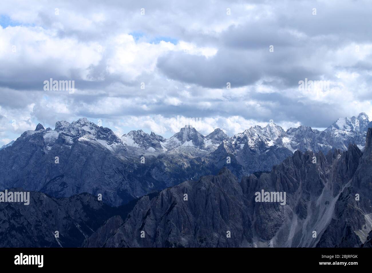 View over the mountains on a cloudy day in South-Tirol, Italy. Stock Photo