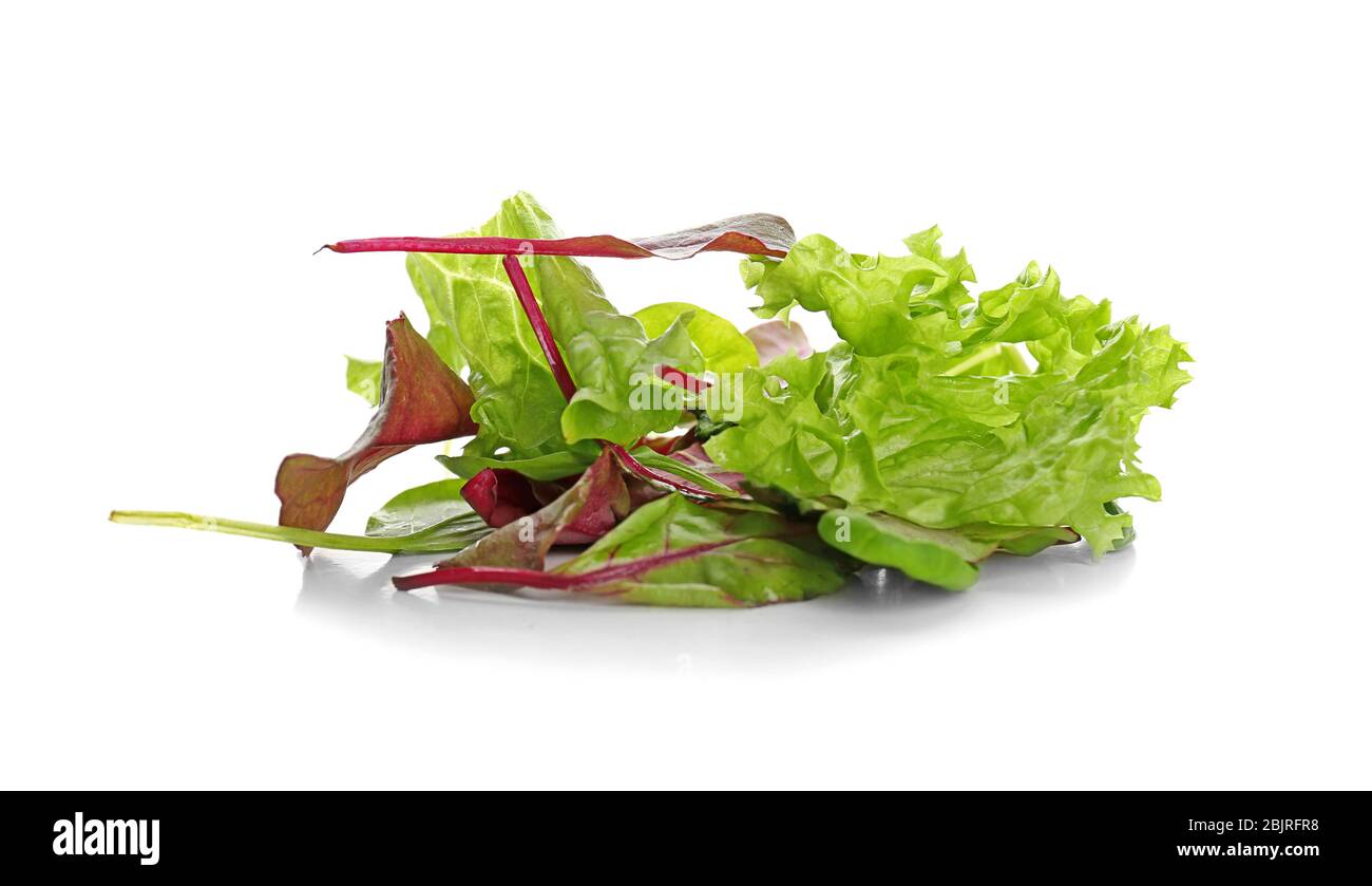 Mix of different salads on white background Stock Photo Alamy