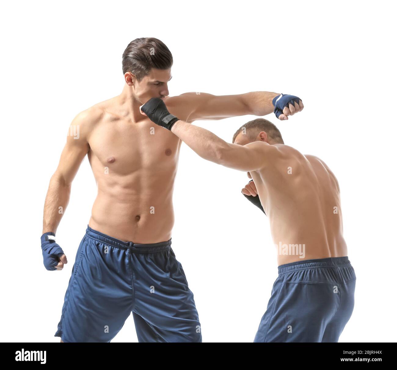 Attractive young boxers fighting on white background Stock Photo Alamy