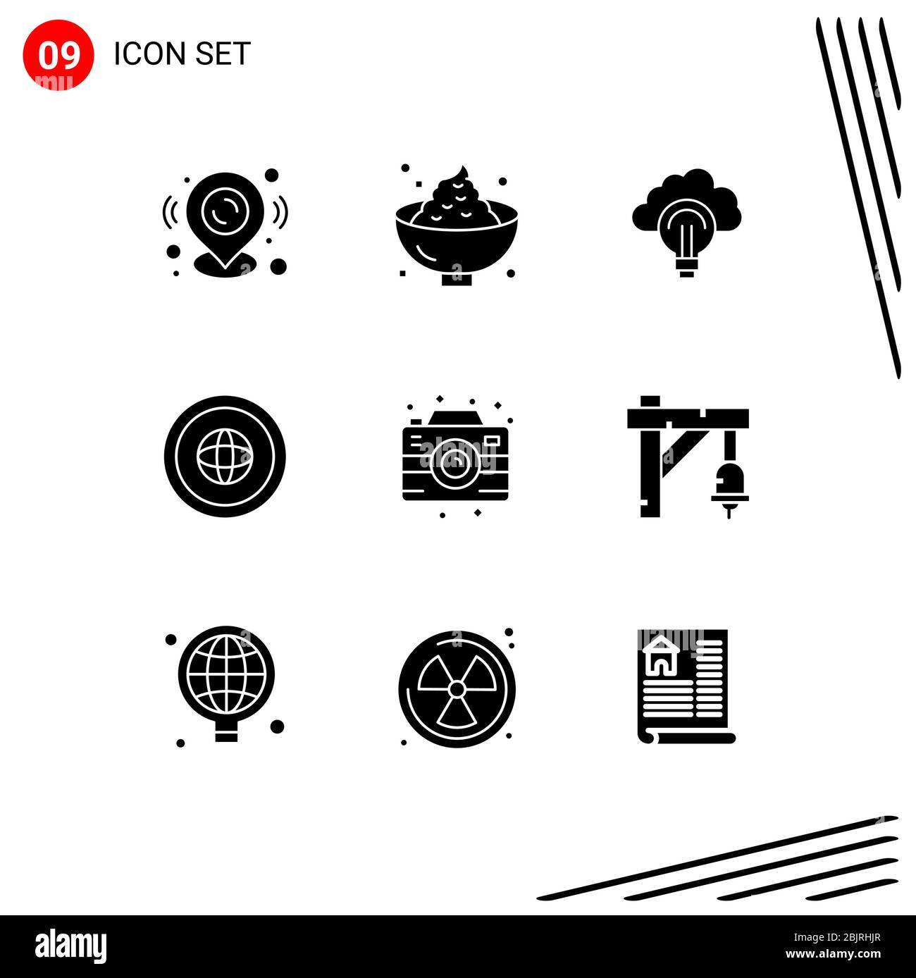 9 Thematic Vector Solid Glyphs and Editable Symbols of international, global, potato, country, focus Editable Vector Design Elements Stock Vector