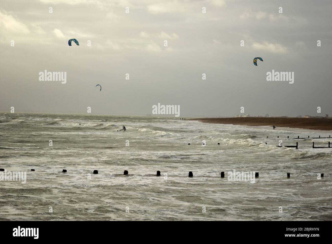 Cloudy, windy winters day on Hayling Island beach Stock Photo