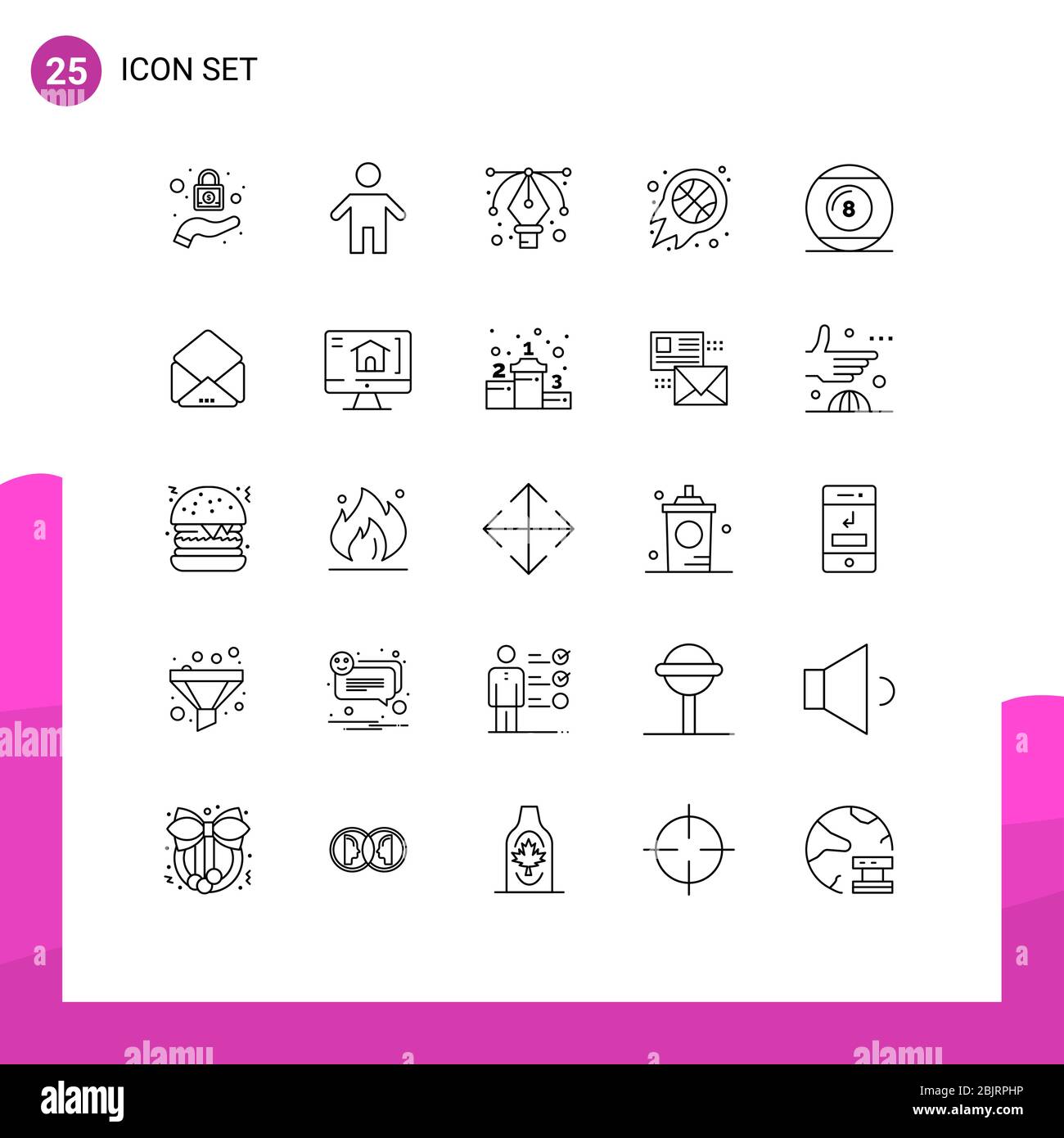 Line Pack of 25 Universal Symbols of line, ball, graphic, sport, fire Editable Vector Design Elements Stock Vector