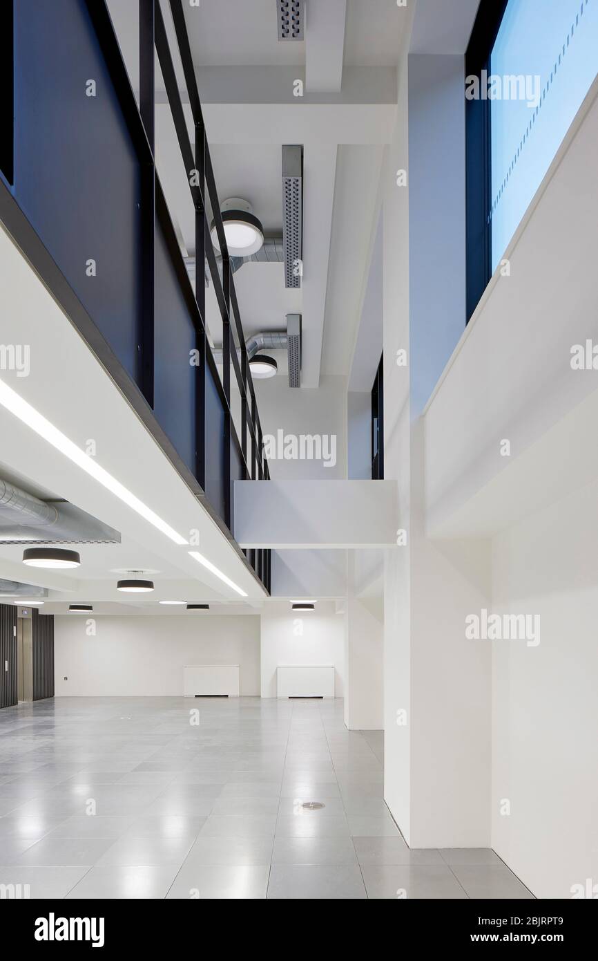 Lower ground floor showing the double height space. 75 Farringdon Road, London, United Kingdom