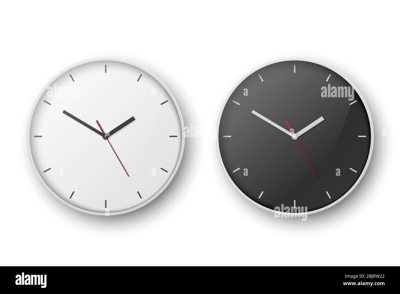 Vector 3d Realistic Simple White Round Wall Office Clock Set. White and ...