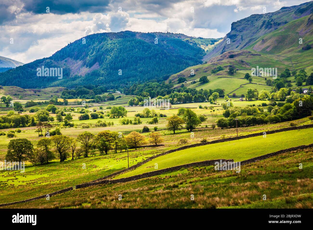 View to Castlerigg Fell and High Rigg in the Lake District National Park, Cumbria, England, UK Stock Photo