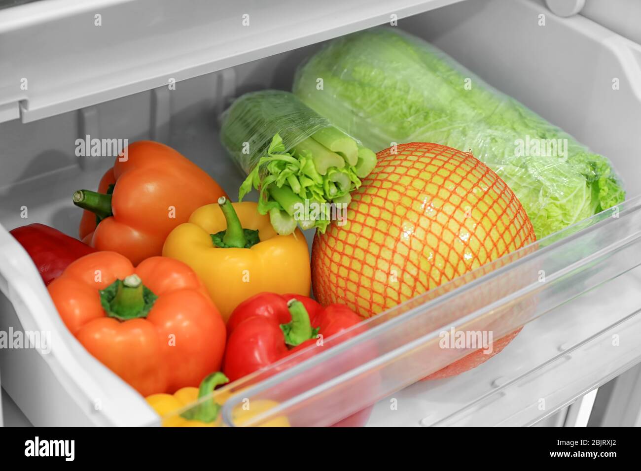 Fresh vegetables in refrigerator Stock Photo Alamy